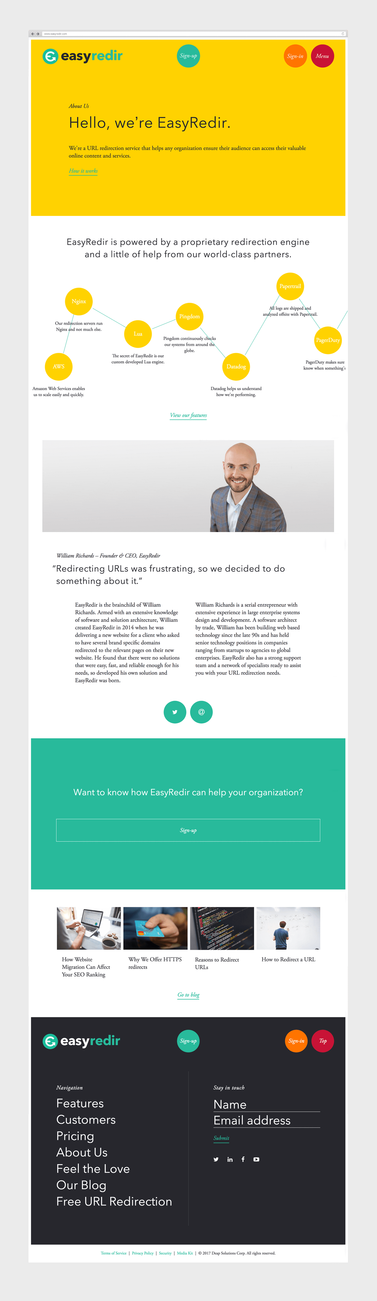 easy redir website about page design