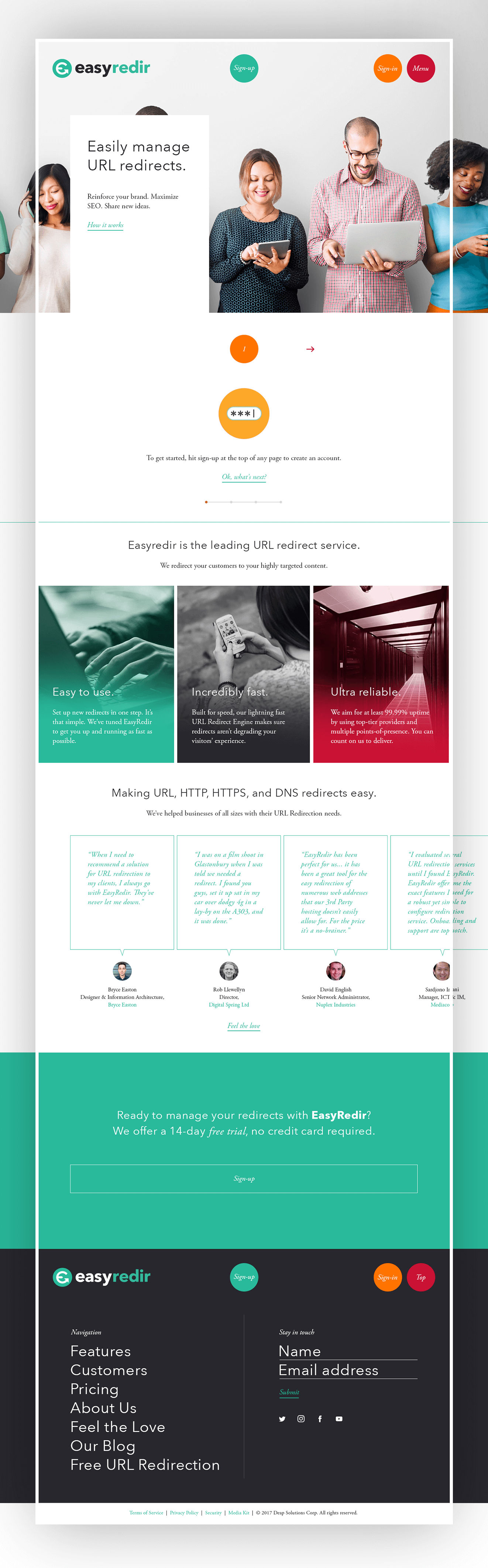 easy redir website homepage design