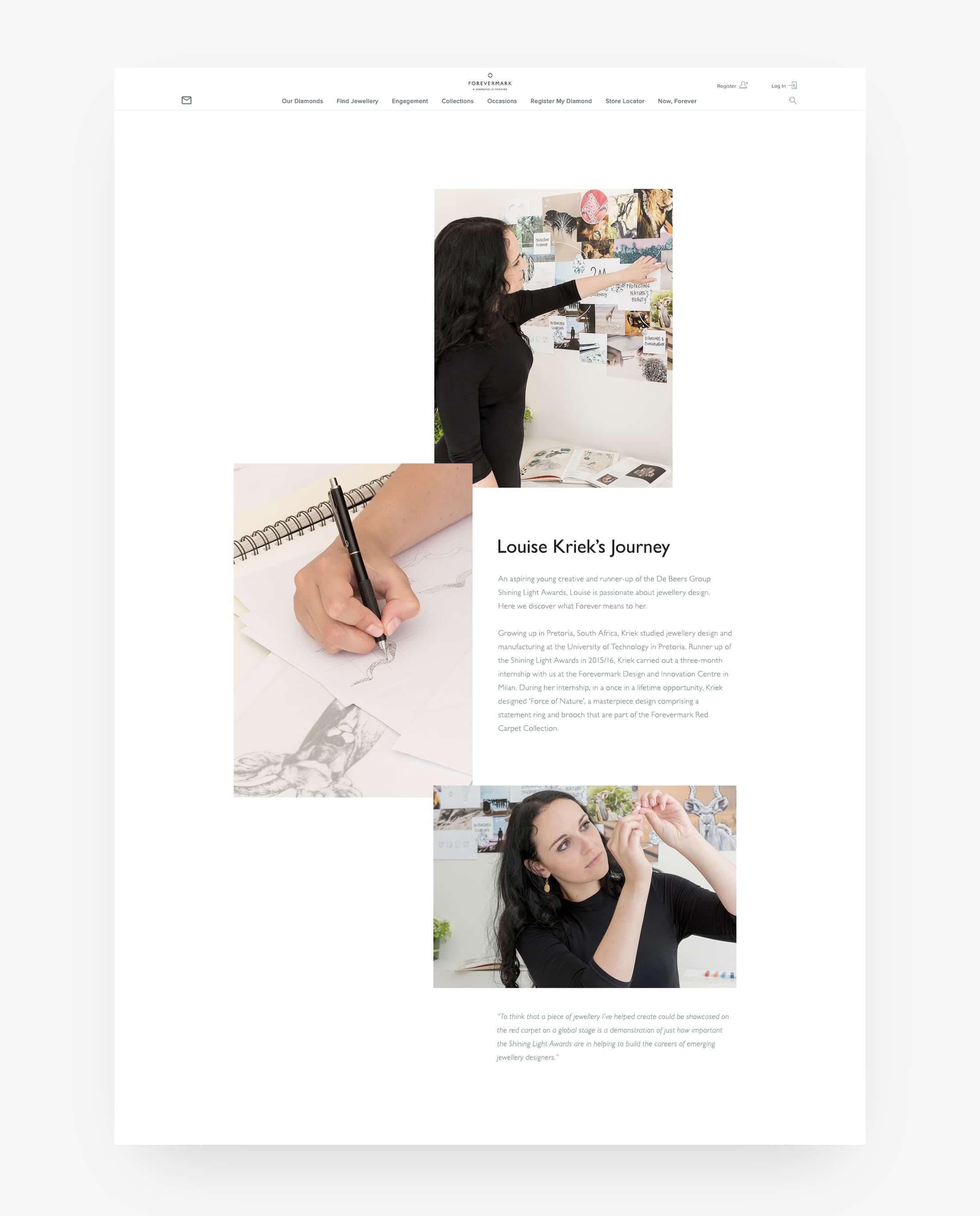 ux digital design forevermark web module editorial